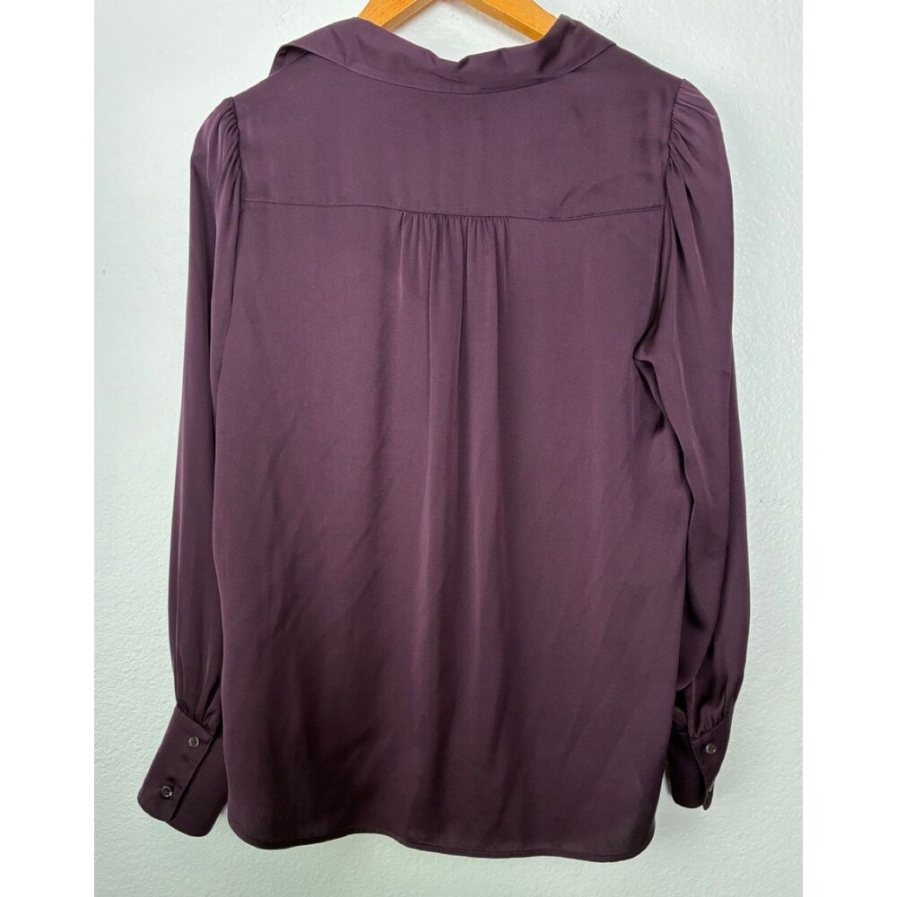 Quince Washable Silk Split Neck Blouse Chocolate Plum Brown Medium Quiet Luxury - Picture 4 of 9